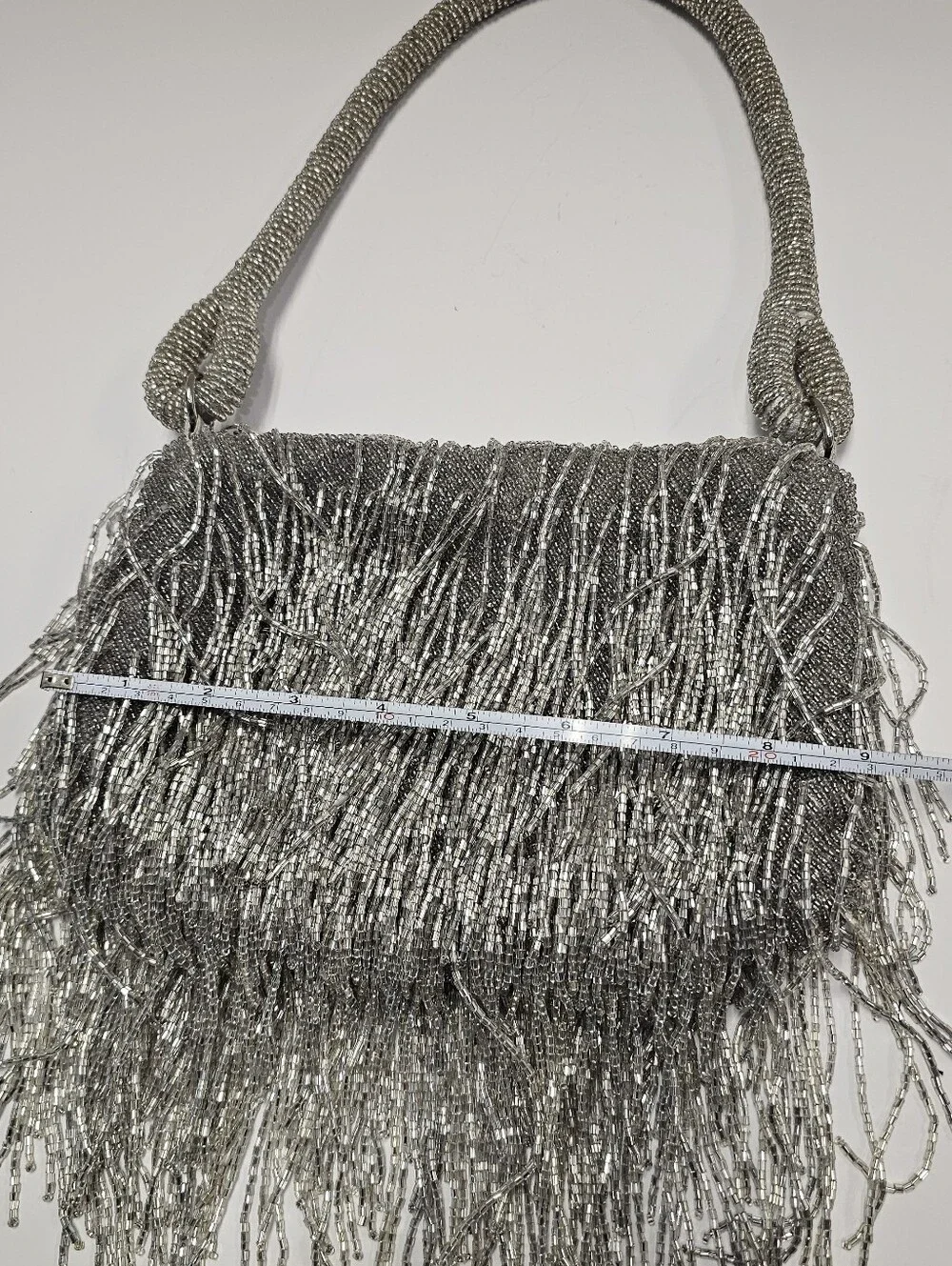 Silver Beaded Fringe Shag Evening Bag - Picture 11 of 16
